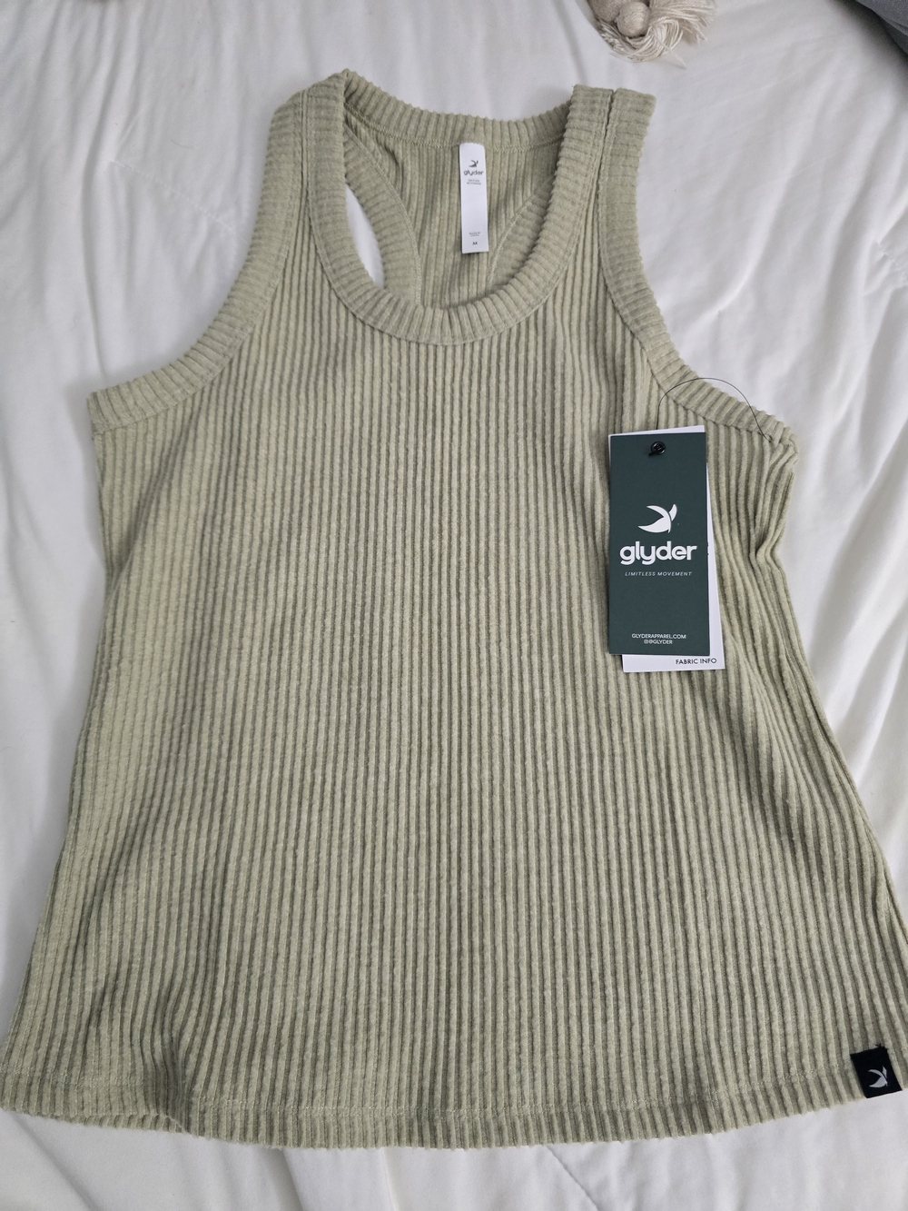 Glyder Ribbed Racerback Tank in Light Olive Green